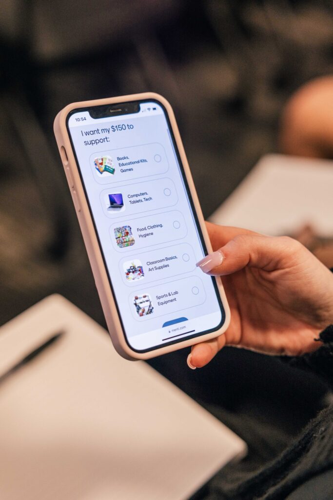 iphone screenshot of category options to support teachers